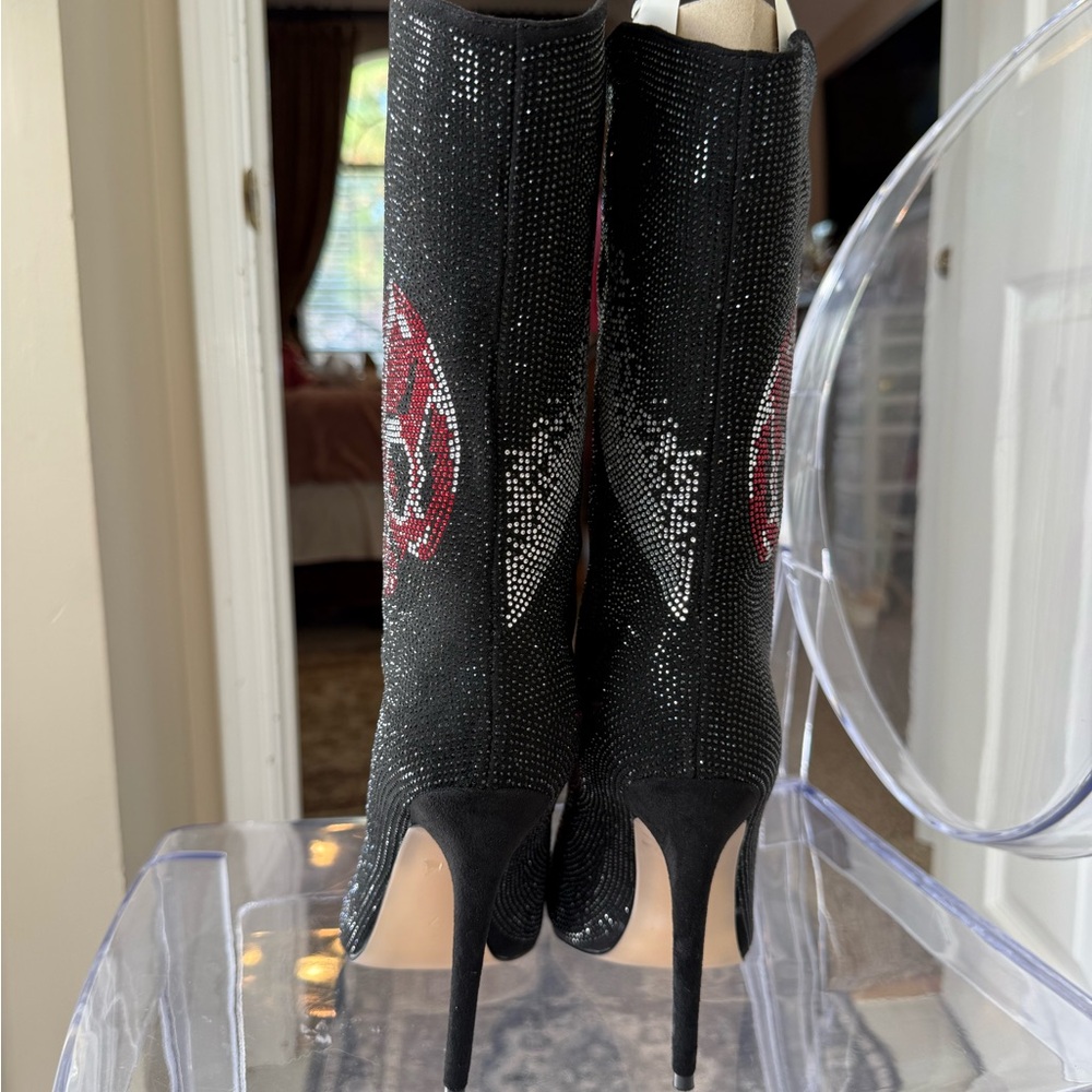 Embellished Crystals Azalea Wang ankle Boots with sexy sculls & flames 🔥Size 7 - Picture 4 of 11